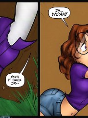 JKR comix. Cartoon girls discuss the superhero costume
